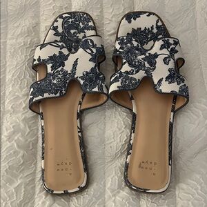 Target Navy Blue and White Floral Sandals- Worn only once!